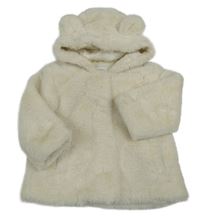 Smetanový kožešinový zateplený kabát s kapucí s oušky PRIMARK
