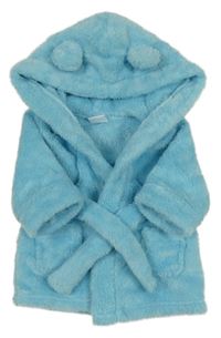 Azurový plyšový župan s kapucňou s uškami