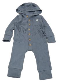 Tmavomodrošedá rebrovaná tepláková kombinéza s Pú a kapucňou s uškami George
