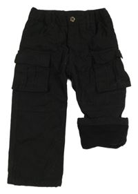 Černé kostkované cargo podšité kalhoty