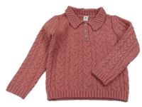 Starorůžový melírovaný vzorovaný vlněný svetr s límečkem Tu