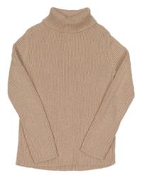 Pudrovo-zlatý melírovaný rebrovaný svetrový rolák F&F