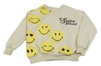 Smotanová mikina so smajlíkmi a nápismi