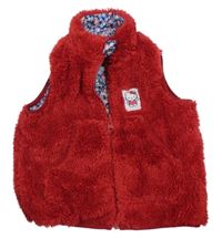 Tmavočervená chlpatá zateplená obojstranná vesta s Kitty