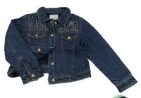 Tmavomodrá riflová zateplená crop bunda s kamínky a hvězdičkami a límečkem Mayoral