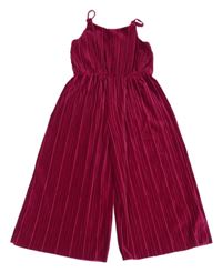 Vínový žebrovaný sametový kalhotový culottes overal M&S