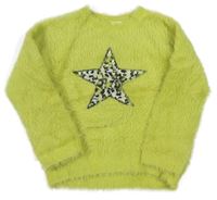 Limetkový chlpatý sveter s hviezdičkou Next