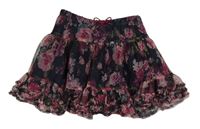 Tmavomodro-ružová kvetovaná tylová sukňa H&M