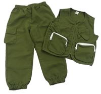 2set - Khaki šusťákové cargo cuff kalhoty + vesta Shein