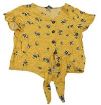 Žlutá puntíkatá crop halenka s květy Primark