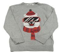 Sivý melírovaný sveter s medvěďom H&M