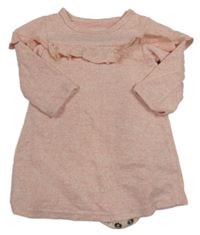 Ružové melírované úpletové šaty s volánem a všitým body Primark