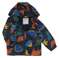 Tmavomodrá šusťáková jarní bunda s dinosaury a kapucí Matalan