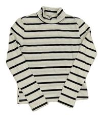 Bielo-čierne pruhované crop tričko so stojačikom Shein