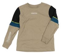 Pískovo-černo-petrolejové triko s nápisem Next