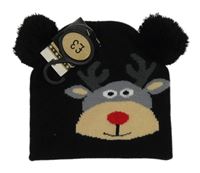 Nové - Černá čepice se sobem a bambulemi