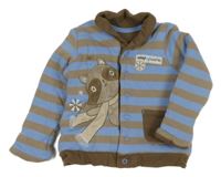 Hnědo-modrá pruhovaná zateplená propínací mikina s mývalem George