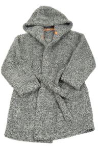 Sivo-čierny melírovaný chlpatý župan s kapucňou Matalan