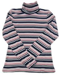 Tmavomodro-bílo-růžový pruhovaný žebrovaný rolák Kids