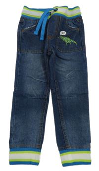 Tmavomodré cuff rifle s dinosaurom a úpletovým pasom Kiki&Koko