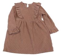 Staroružové bodkovaná é rebrované šaty s volánikmi Shein