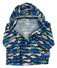 Tmavomodrá šušťáková nepromokavá bunda so žralokmi a kapucňou Papagino