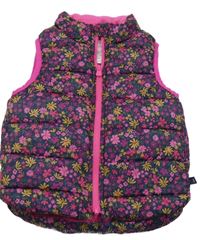 Tmavomodro-růžová květovaná šusťáková zateplená vesta GAP
