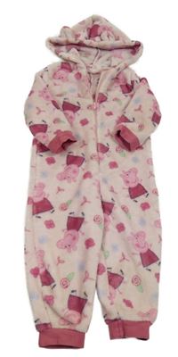 Růžová chlupatá kombinéza s Peppou a kapucí Mothercare