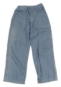 Tmavomodro-bílé pruhované plátěné kalhoty