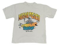 Bílé tričko s kostrou a surfem Next