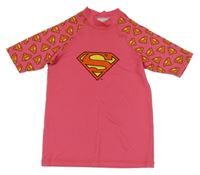 Tmavoružové UV tričko s logy Supermana