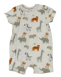 Bílý bavlněný kraťasový overal se zvířaty C&A