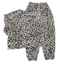 Ružové rebrované plyšové pyžama s leopardím vzorom