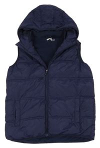 Tmavomodrá šusťáková zateplená vesta s kapucí Bluezoo