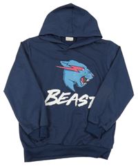 Tmavomodrá ľahká mikina s panterem a kapucňou