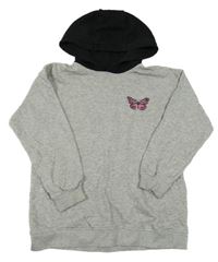 Šedo-černá oversize mikina s motýlem a kapucí ThreadGirls