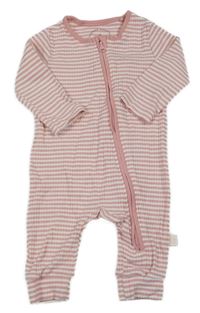 Růžovo-bílý pruhovaný žebrovaný overal F&F