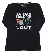 Černé triko s bicími a notami