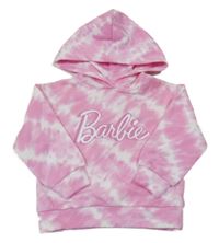 Ružovo-biela batikovaná mikina s nápisom a kapucí - Barbie
