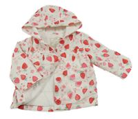 Bílá šusťáková jarní bunda s jahodami a kapucí George