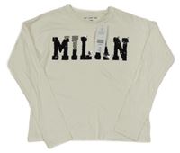 Nové - smotanové tričko s nápisem z flitrů F&F