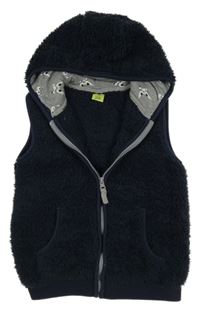 Tmavomodrá chlpatá vesta s kapucňou Kiki&Koko