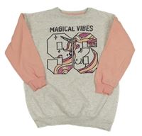 Šedo-růžová melírovaná oversize mikina s číslem F&F