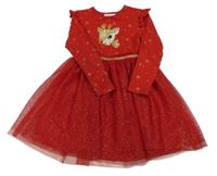 Červené šaty s tylovou sukní a sobem Primark