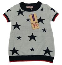 Nové - Šedo-tmavomodrá pletená vlněná vesta s hvězdami 