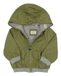 Khaki šusťáková jarní bunda s nášivkou a kapucí 