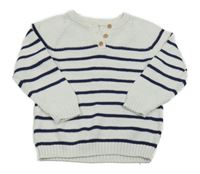 Bielo-tmavomodrý pruhovaný sveter Tu