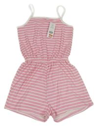 Nové - růžovo-bílý pruhovaný froté kraťasový overal F&F