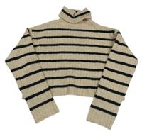 Béžovo-čierny pruhovaný crop sveter s rolákom H&M