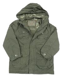 Khaki plátěná jarní bunda s kapsami a kapucí C&A